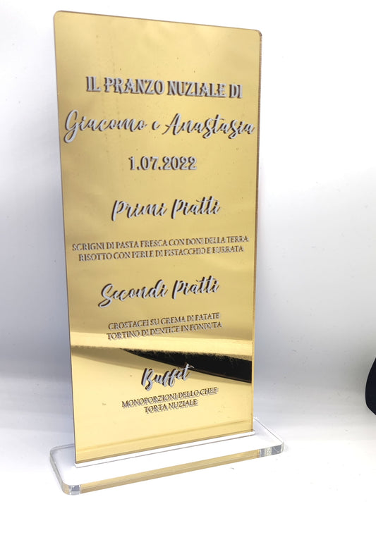 Menu plexiglass specchio oro